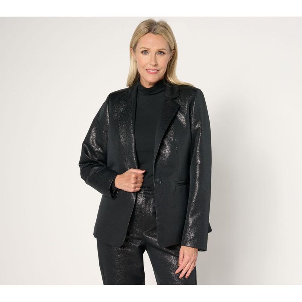 Joan Rivers Classics Collection Women's Plus Sz Jacket 2X Carpet Blk/Blue